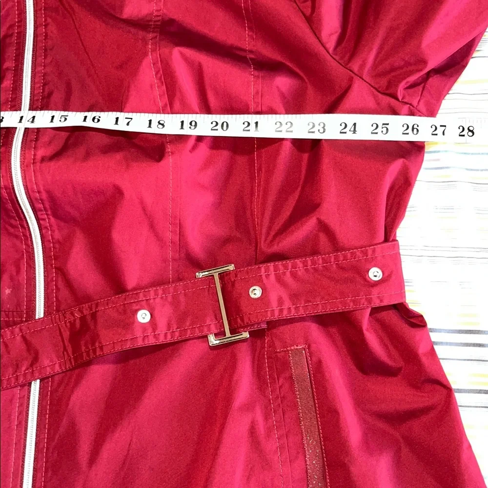 Details Intl Maroon Hooded and Belted Rain Jacket with Zipper 2X EUC‎
